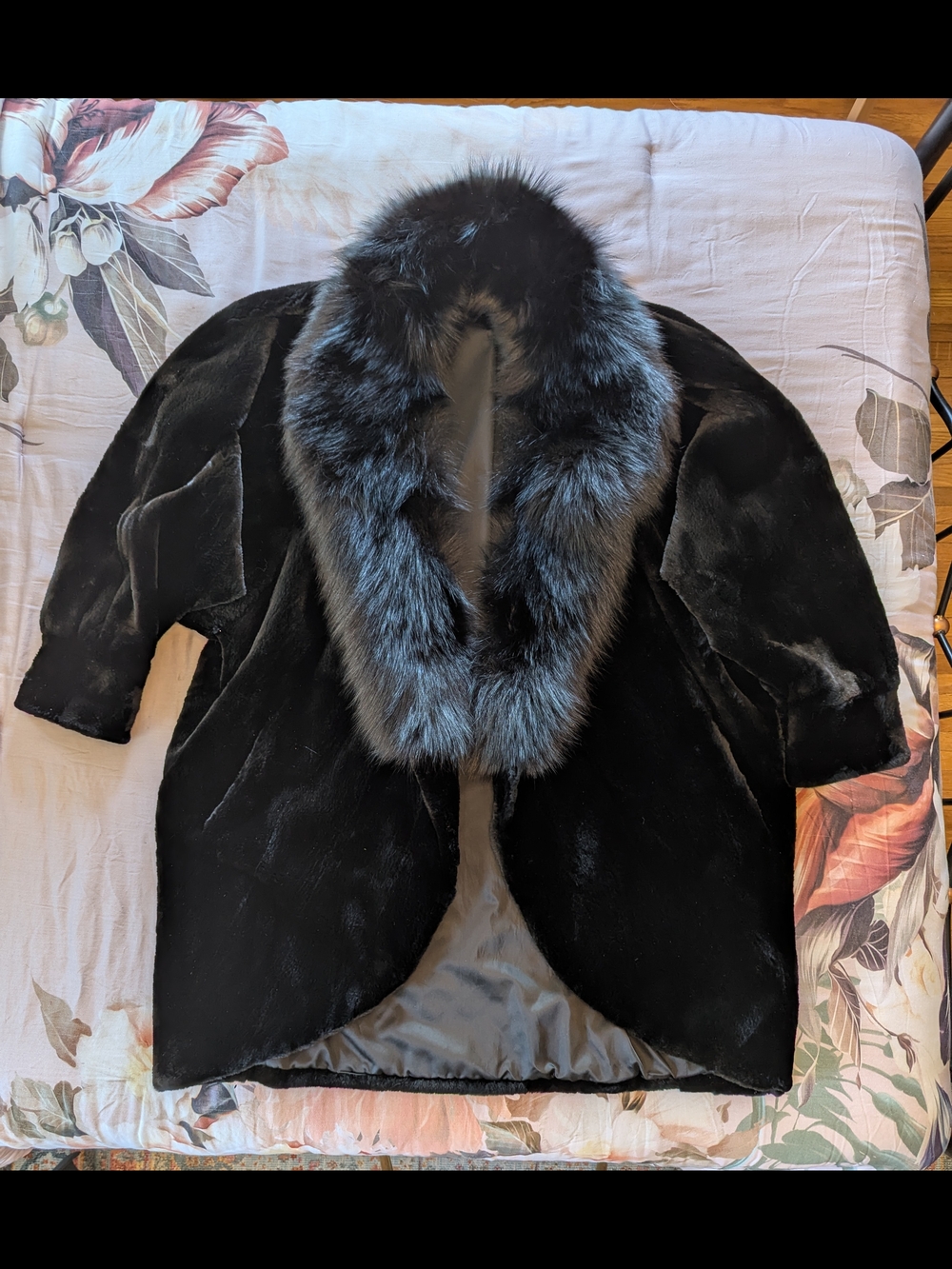 Real Fur!!!  Black Sheared Beaver Fox Fur-Trimmed Coat - Women's Jacket
